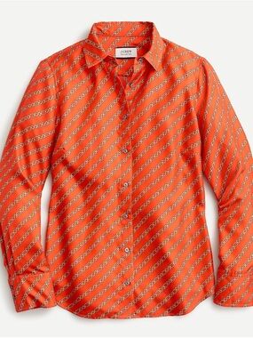 J. Crew Men's Orange Diagonal Chain-Print Button-Down Shirt